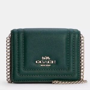 Coach Mini Wallet on Chain Border Quilting Ivy Green Silver C7364 Credit Card ID